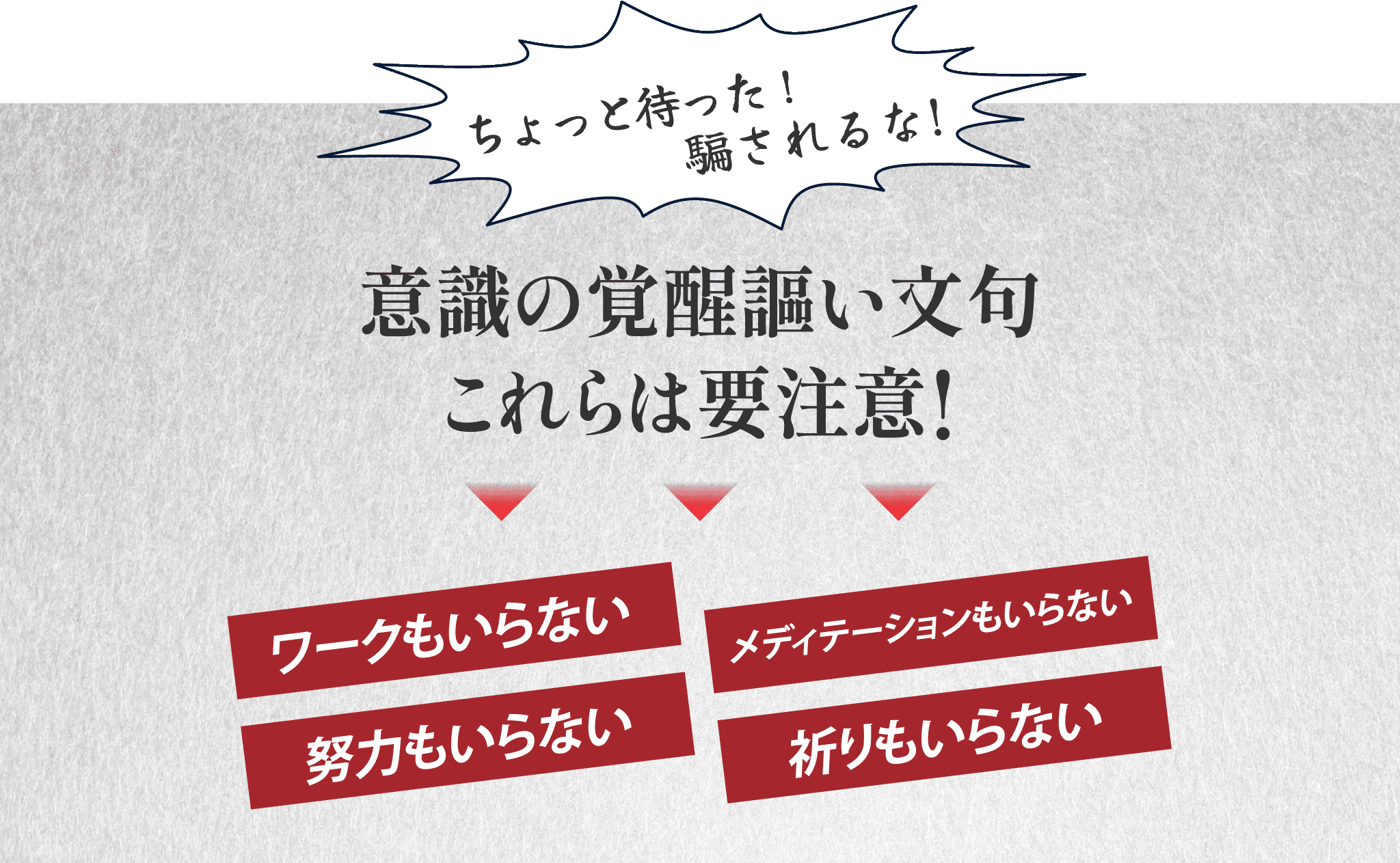 意識の覚醒謳い文句これらは要注意! ワークもいらない /メディテーションもいらない/努力もいらない/祈りもいらない